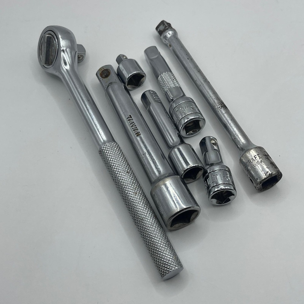 Mixed 3/8 Drive Ratchet and Extension Set Penncraft USA Taiwan 7 Piece